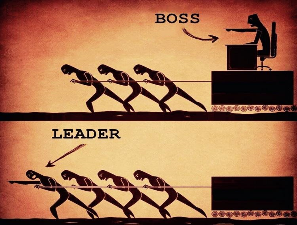 Graphic showing a boss vs a leader