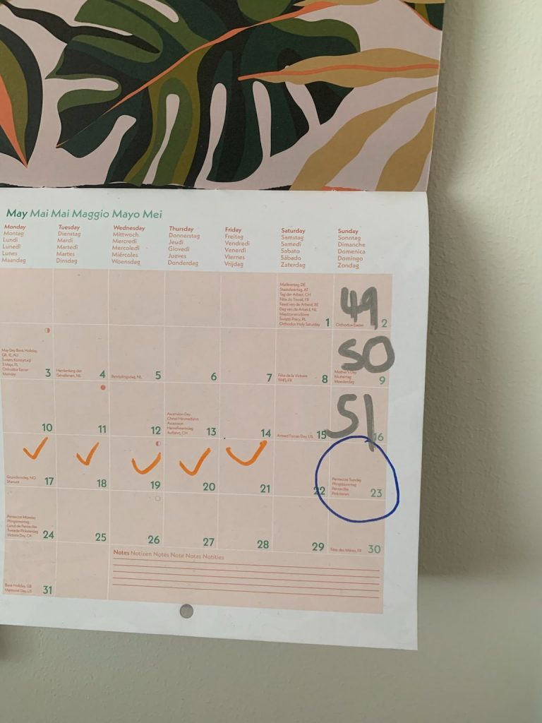 Picture of a calendar with my writing streak marked on it