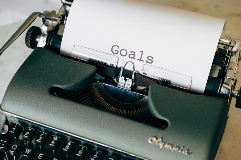 old fashioned typewriter with goals at the top of the page and nothing else